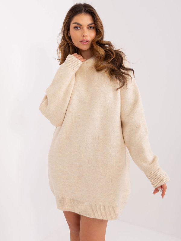 Fashionhunters Light beige knitted mini dress RUE PARIS