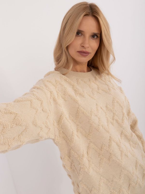 Fashionhunters Light beige oversize sweater with long sleeves