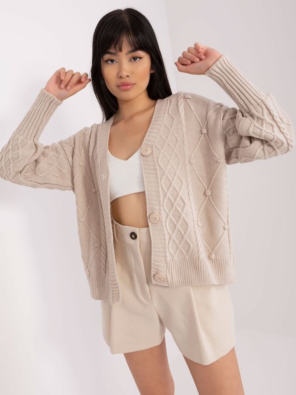 Fashionhunters Light beige sweater with large buttons