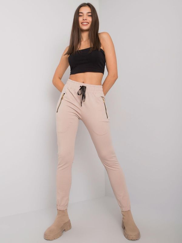Fashionhunters Light beige sweatpants with pockets from Shadia