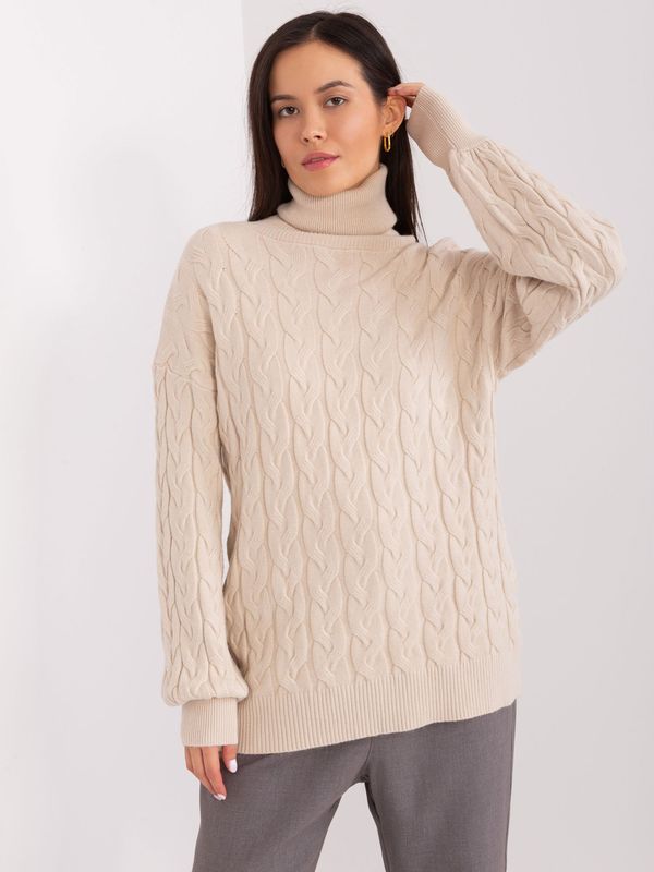 Fashionhunters Light beige turtleneck with cuffs