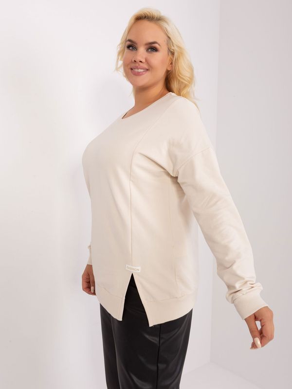 Fashionhunters Light beige women's plus size blouse with a round neckline