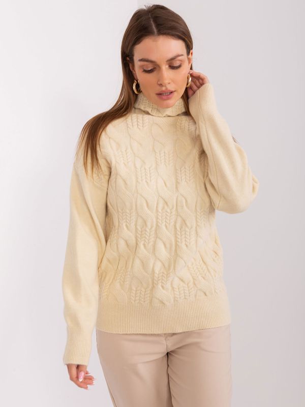 Fashionhunters Light beige women's sweater with cables