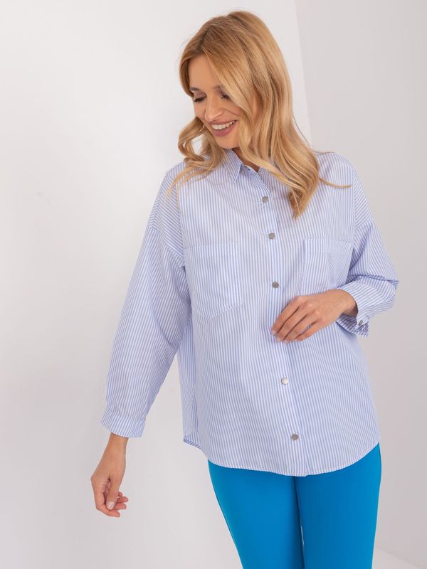 Fashionhunters Light blue and white women's oversize shirt with collar