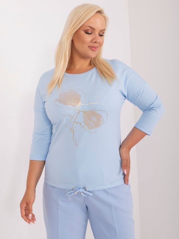 Fashionhunters Light blue blouse plus size with 3/4 sleeves