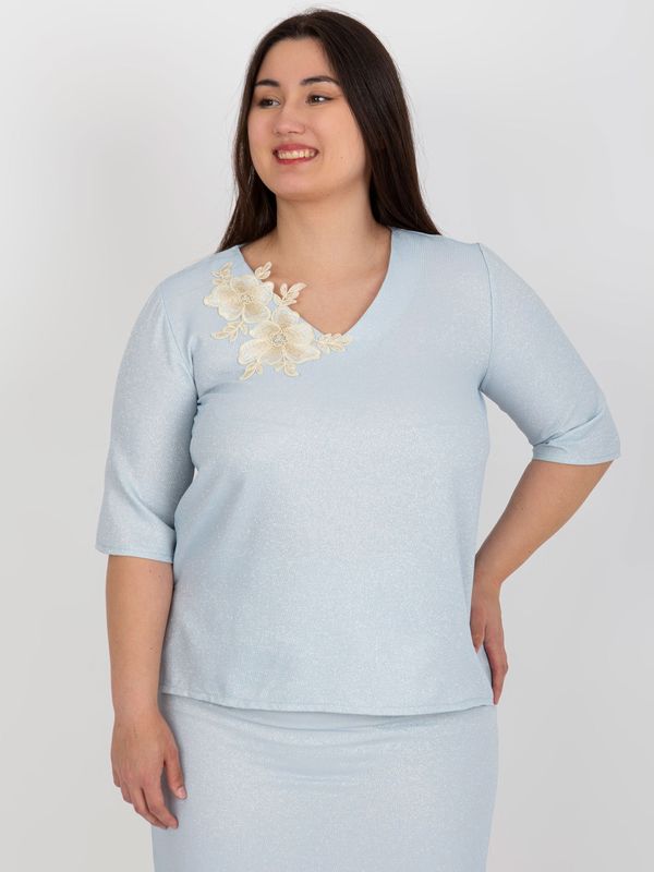 Fashionhunters Light blue blouse plus size with short sleeves