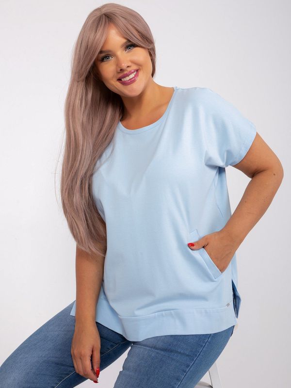 Fashionhunters Light blue cotton blouse of larger size