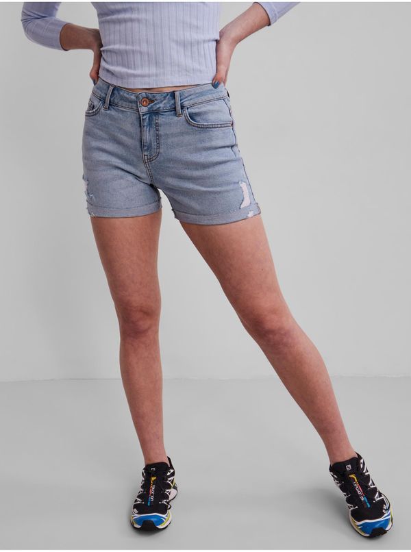 Pieces Light Blue Denim Shorts with Ripped Effect Pieces Lisa - Women