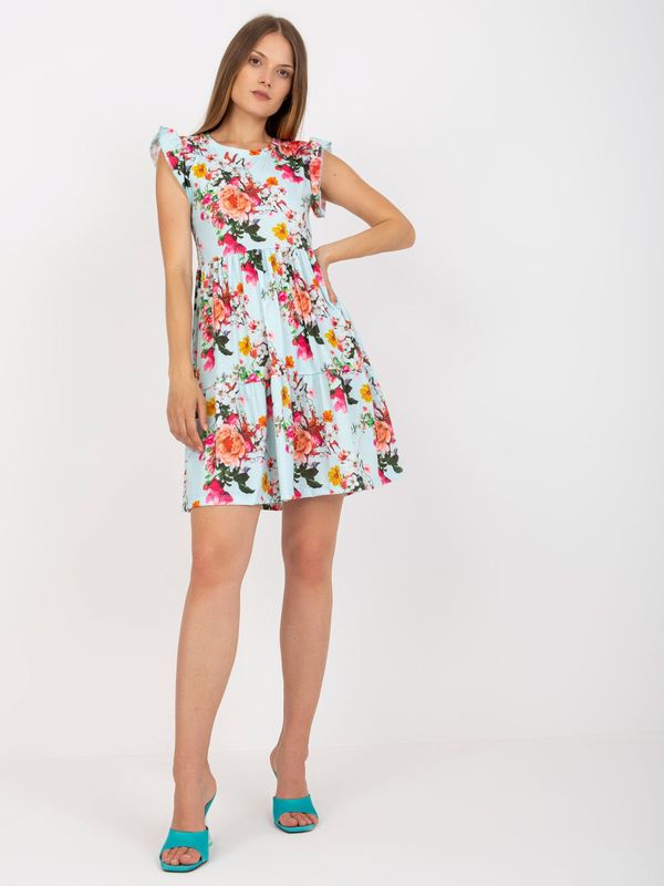 Fashionhunters Light blue floral dress with ruffles on the sleeves