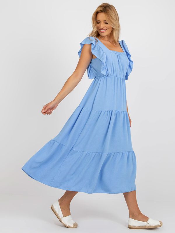 Fashionhunters Light blue flowing dress with frills