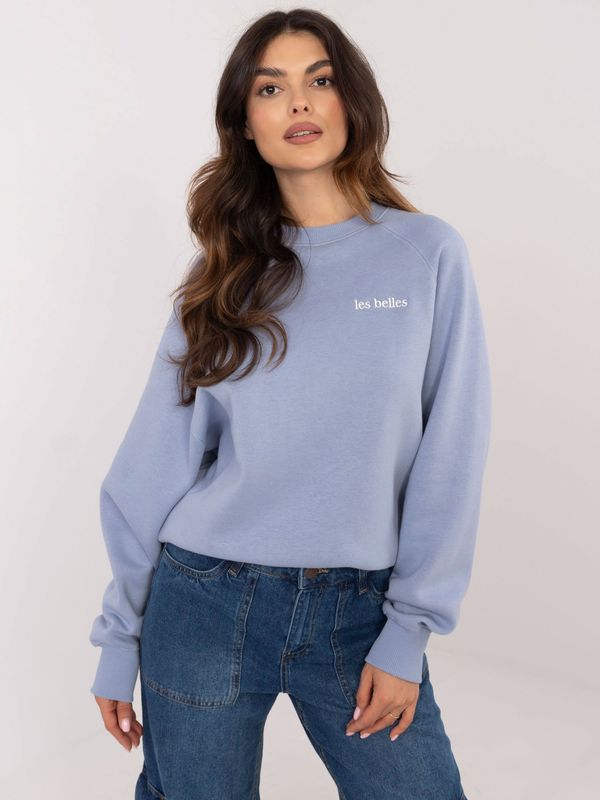 Fashionhunters Light blue sweatshirt without hood with SUBLEVEL inscription