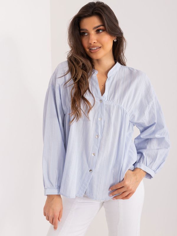 Fashionhunters Light blue women's oversize shirt with stand-up collar