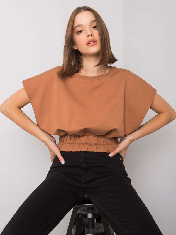 Fashionhunters Light brown short-sleeved sweatshirt