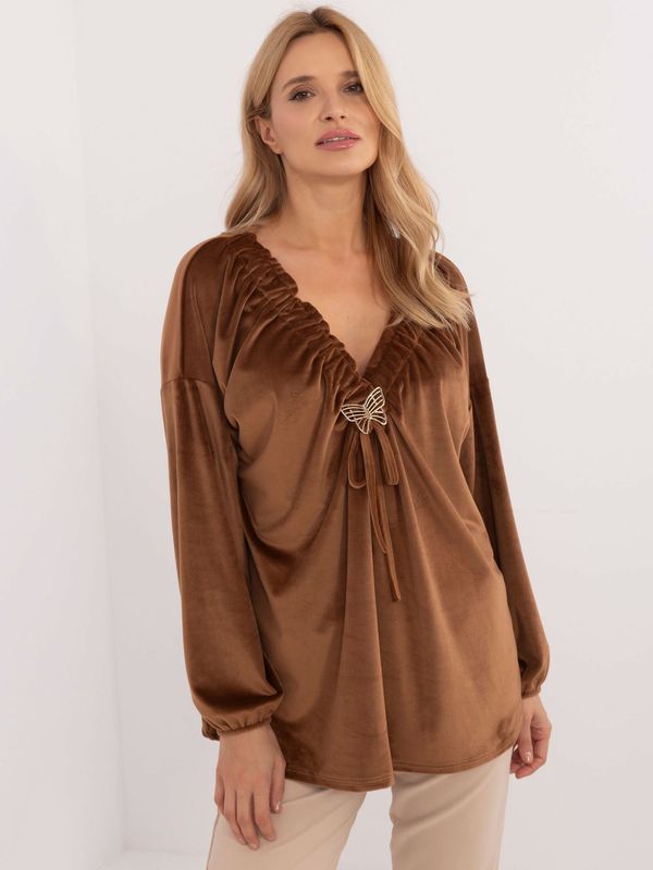 Fashionhunters Light brown velor blouse large size