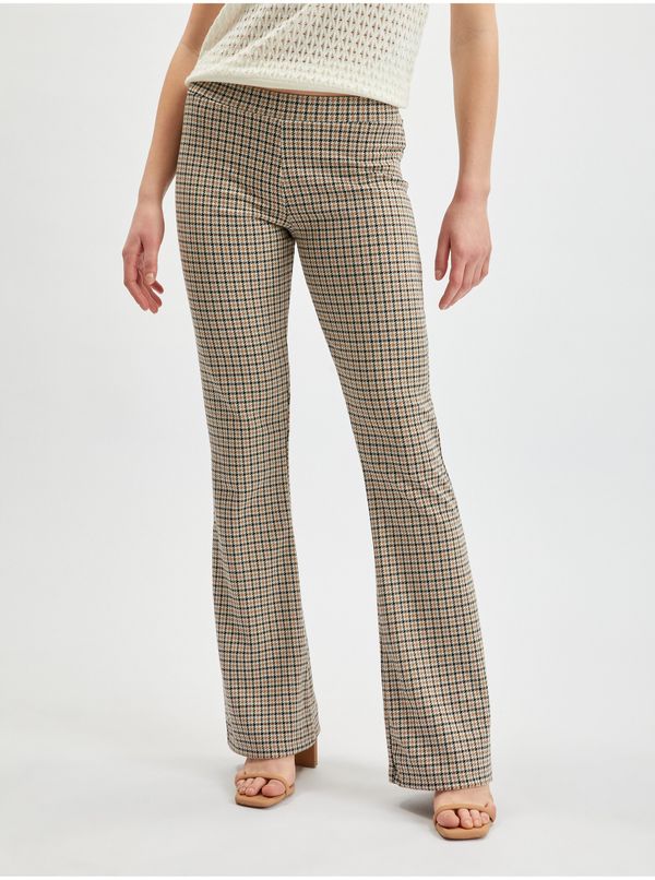 Orsay Light brown women's plaid flared fit pants ORSAY