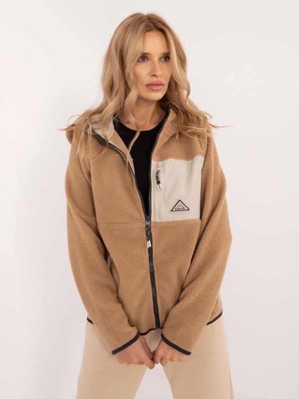 Fashionhunters Light brown zip-up hoodie with pockets SUBLEVEL