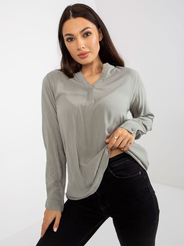 Fashionhunters Light green plain blouse SUBLEVEL with V-neck