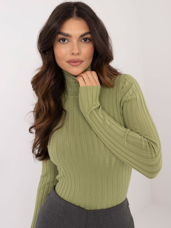 Fashionhunters Light green turtleneck with a wide stripe