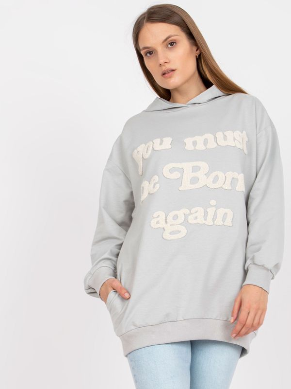 Fashionhunters Light grey long sweatshirt with patches