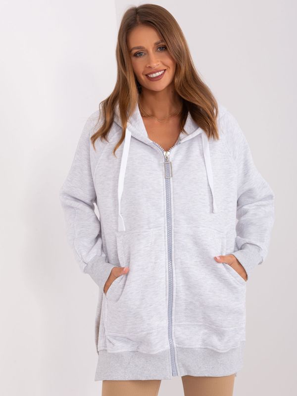 Fashionhunters Light grey melange sweatshirt with zipper