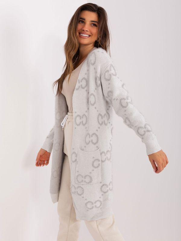 Fashionhunters Light grey patterned cardigan with pockets