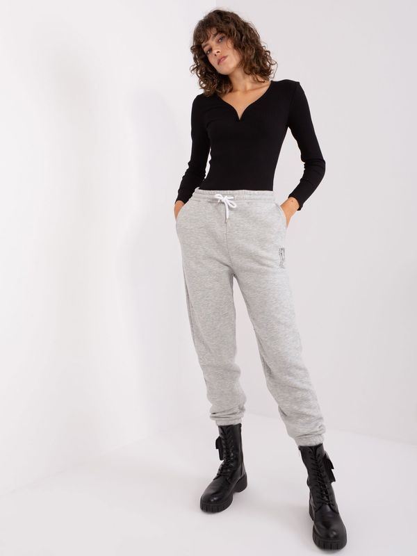 Fashionhunters Light grey sweatpants with SUBLEVEL print