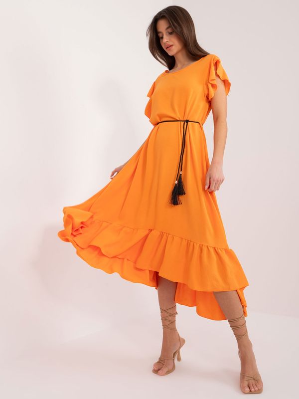 Fashionhunters Light orange asymmetrical dress with ruffles