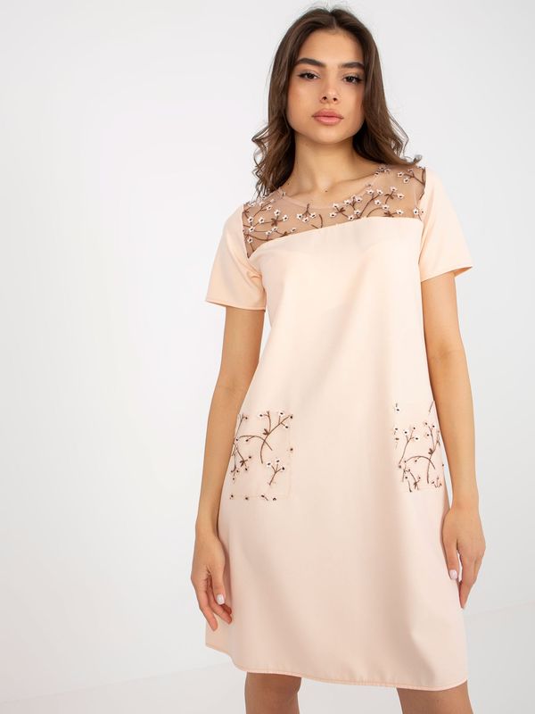 Fashionhunters Light peach loose cocktail dress