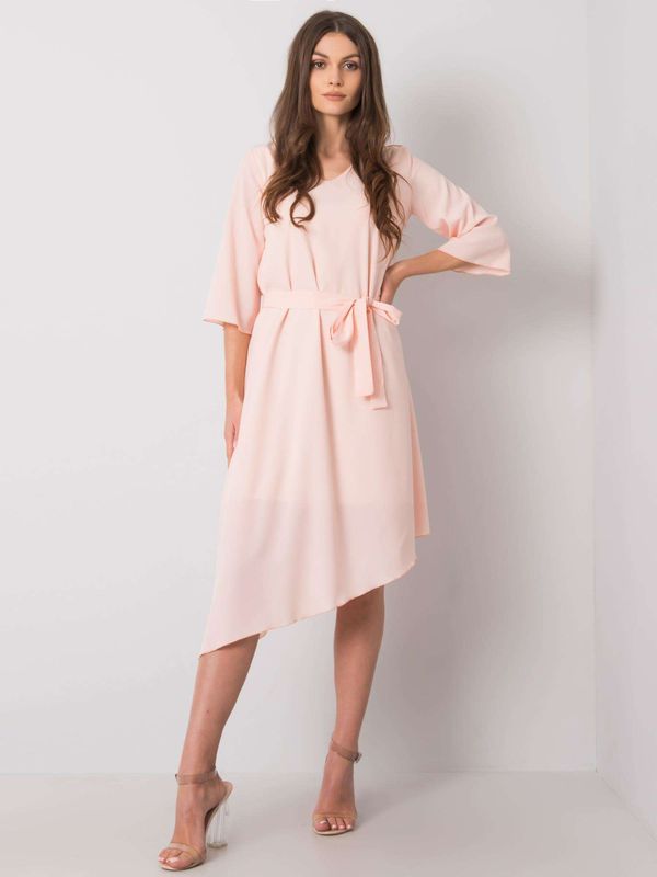 Fashionhunters Light pink asymmetrical dress with belt
