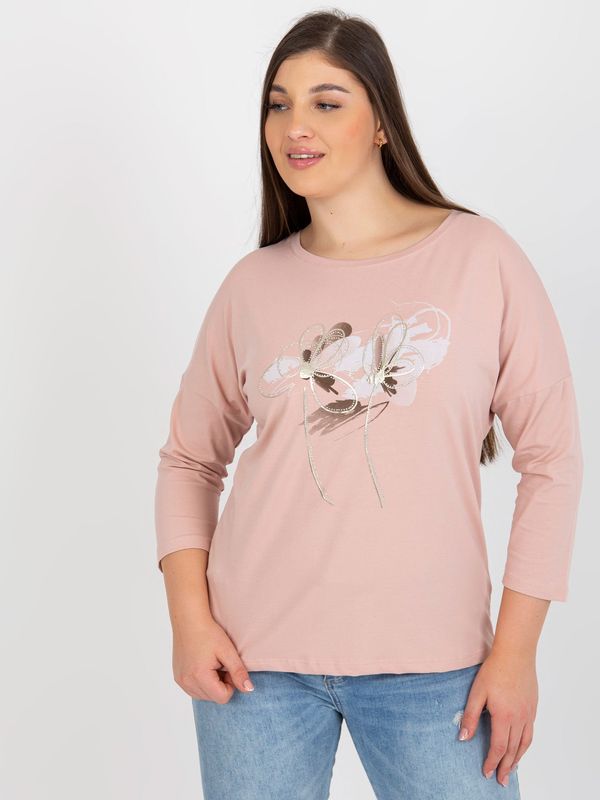 Fashionhunters Light pink blouse plus size with glossy print