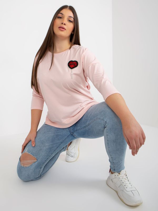 Fashionhunters Light pink blouse with round neckline plus size