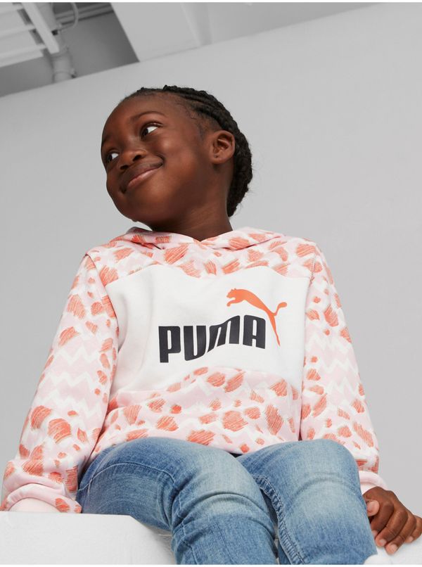 Puma Light Pink Girly Patterned Hoodie Puma ESS - Girls