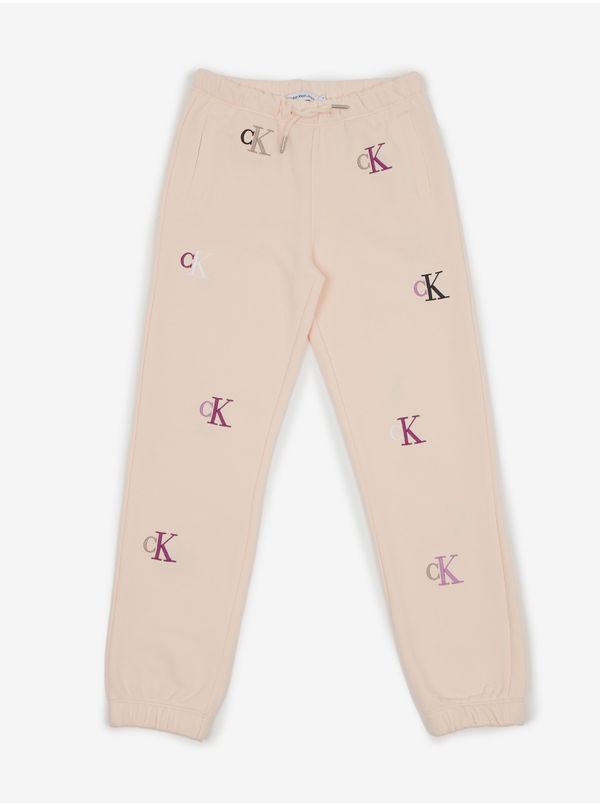 Calvin Klein Light Pink Girly Patterned Sweatpants Calvin Klein Jeans - Girls