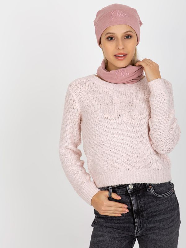 Fashionhunters Light pink knitted cap and chimney
