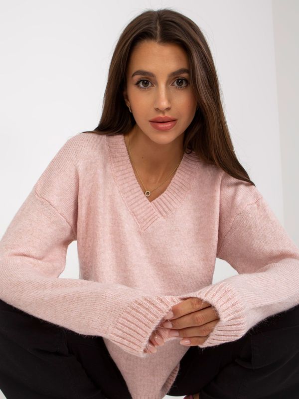 Fashionhunters Light pink knitted classic sweater RUE PARIS