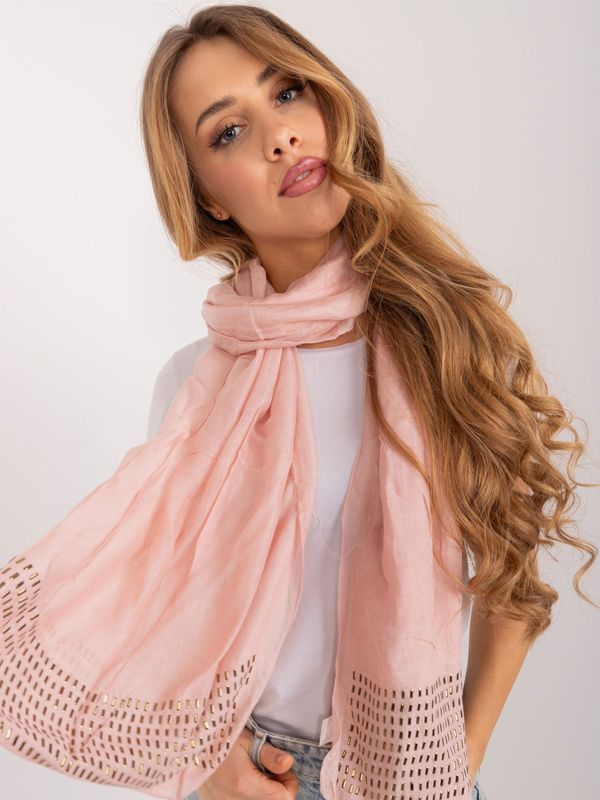 Fashionhunters Light pink long women's scarf with appliqué