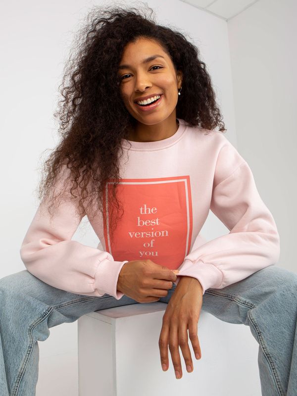 Fashionhunters Light pink oversized sweatshirt with printed design