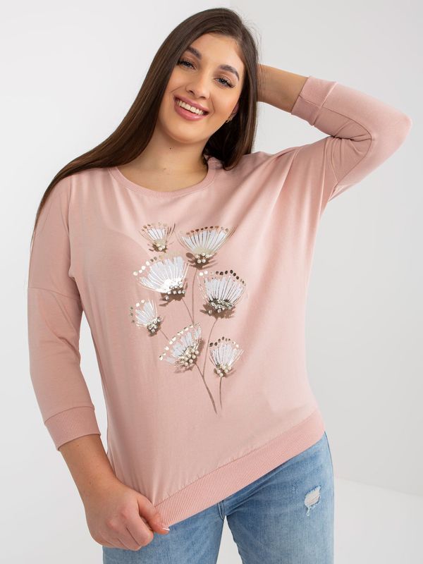 Fashionhunters Light pink plus size blouse with 3/4 sleeves