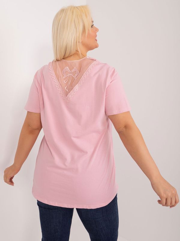 Fashionhunters Light pink plus size blouse with a decorative neckline