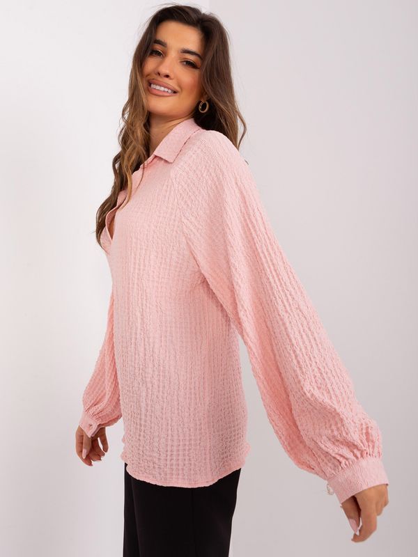 Fashionhunters Light pink shirt blouse with collar