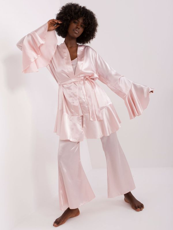 Fashionhunters Light pink three-piece pajamas with trousers