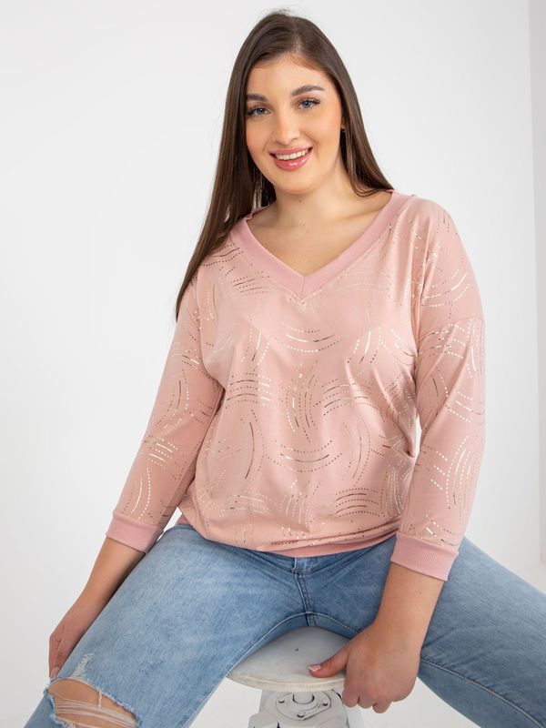 Fashionhunters Light pink women's blouse plus size with 3/4 sleeves