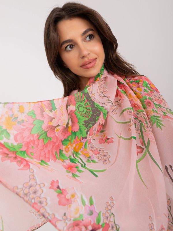 Fashionhunters Light pink women's scarf with flowers