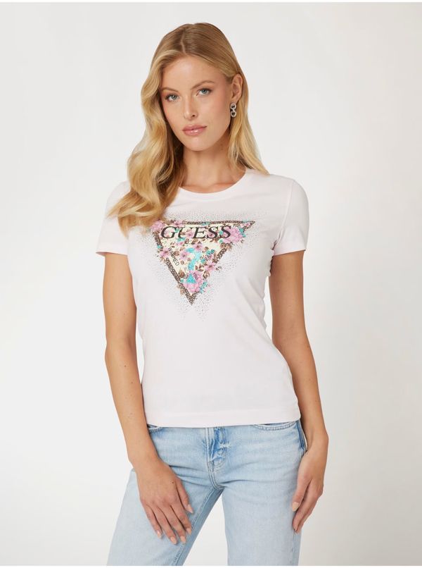 Guess Light pink women's T-shirt with Guess logo - Women's