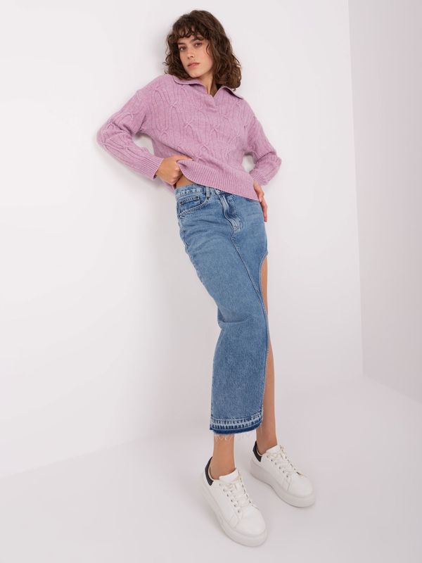 Fashionhunters Light purple cable knitted sweater