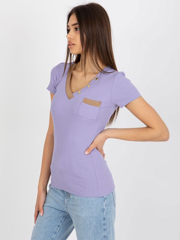 Fashionhunters Light purple ribbed blouse with short sleeves