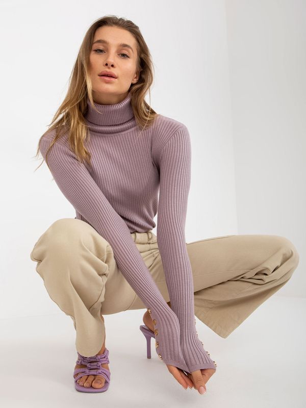 Fashionhunters Light purple ribbed turtleneck with buttons