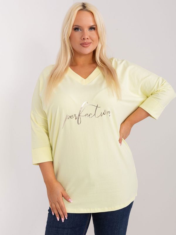Fashionhunters Light yellow casual plus size blouse with inscription