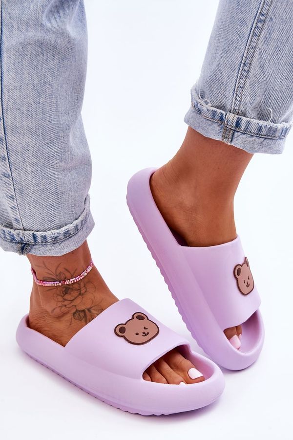 Kesi Lightweight lady's foam slippers with teddy bear purple Lia