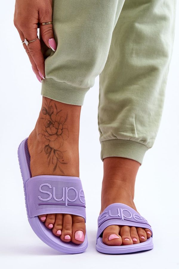 Kesi Lightweight women's slippers with Merry purple lettering